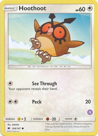 Hoothoot (106/147) (Deck Exclusive #1) [Sun & Moon: Trainer Kit - Alolan Sandslash] | L.A. Mood Comics and Games