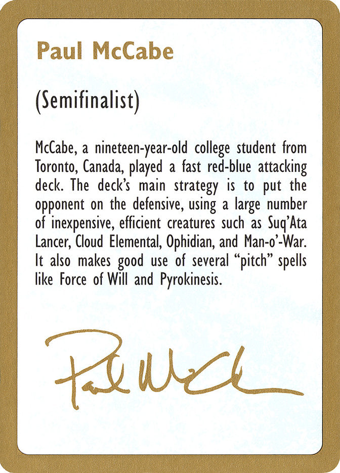 Paul McCabe Bio [World Championship Decks 1997] | L.A. Mood Comics and Games