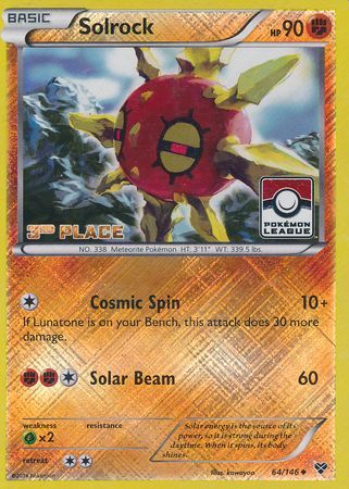 Solrock (64/146) (3rd Place League Challenge Promo) [XY: Base Set] | L.A. Mood Comics and Games