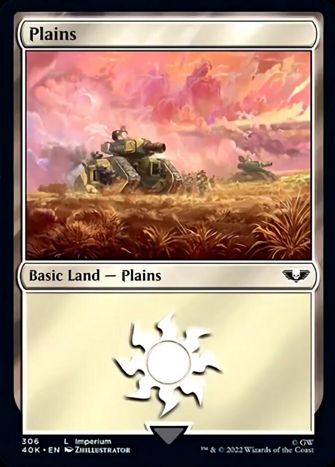 Plains (306) (Surge Foil) [Warhammer 40,000] | L.A. Mood Comics and Games