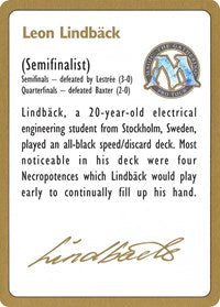 1996 Leon Lindback Biography Card [World Championship Decks] | L.A. Mood Comics and Games