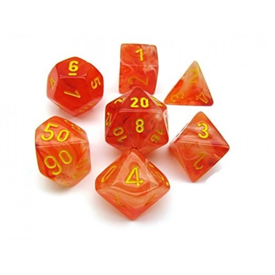 Chessex: Ghostly Glow Orange/Yellow 7pc Dice Set | L.A. Mood Comics and Games
