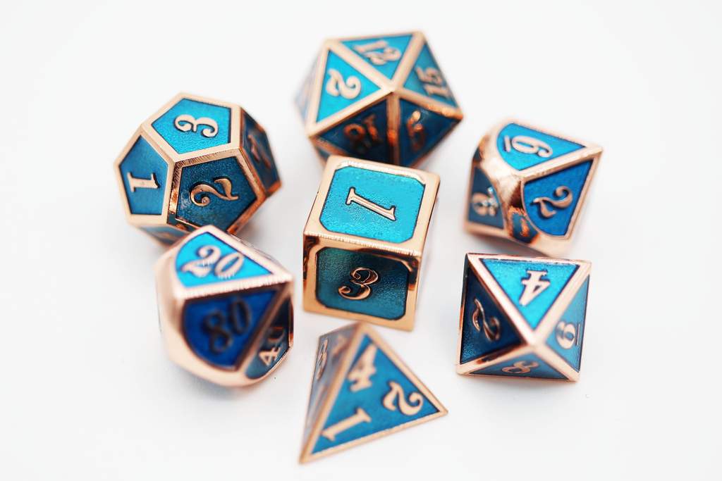 Metal RPG Dice Set: Copper w/ Tanzanite | L.A. Mood Comics and Games