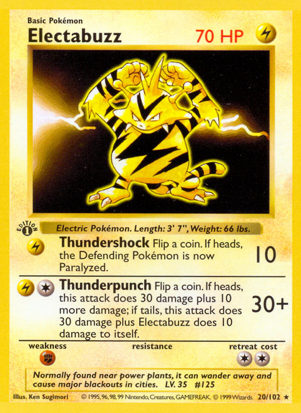 Electabuzz (20/102) (Shadowless) [Base Set 1st Edition] | L.A. Mood Comics and Games