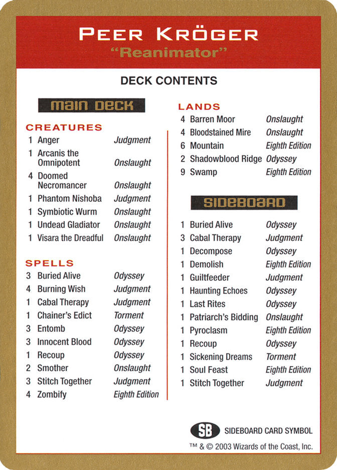 Peer Kroger Decklist [World Championship Decks 2003] | L.A. Mood Comics and Games