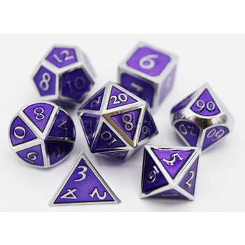 Metal RPG Dice Set: Silver w/ Amethyst | L.A. Mood Comics and Games