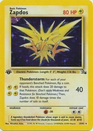 Zapdos (15/62) (Cosmos Holo) [Fossil 1st Edition] | L.A. Mood Comics and Games