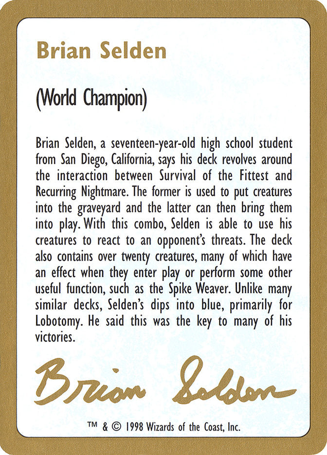 Brian Selden Bio [World Championship Decks 1998] | L.A. Mood Comics and Games