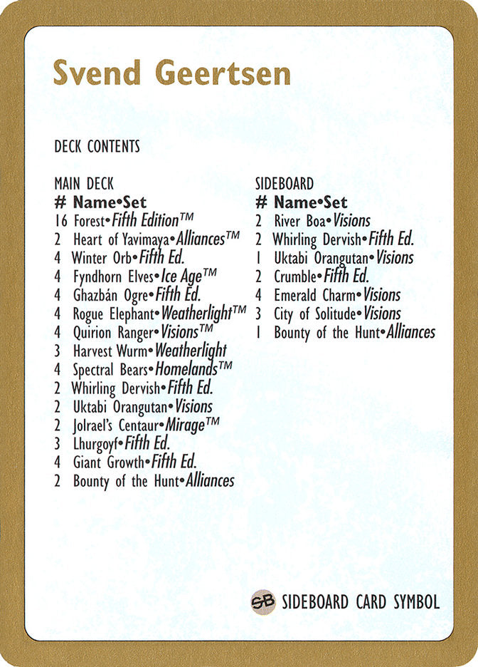 Svend Geertsen Decklist [World Championship Decks 1997] | L.A. Mood Comics and Games