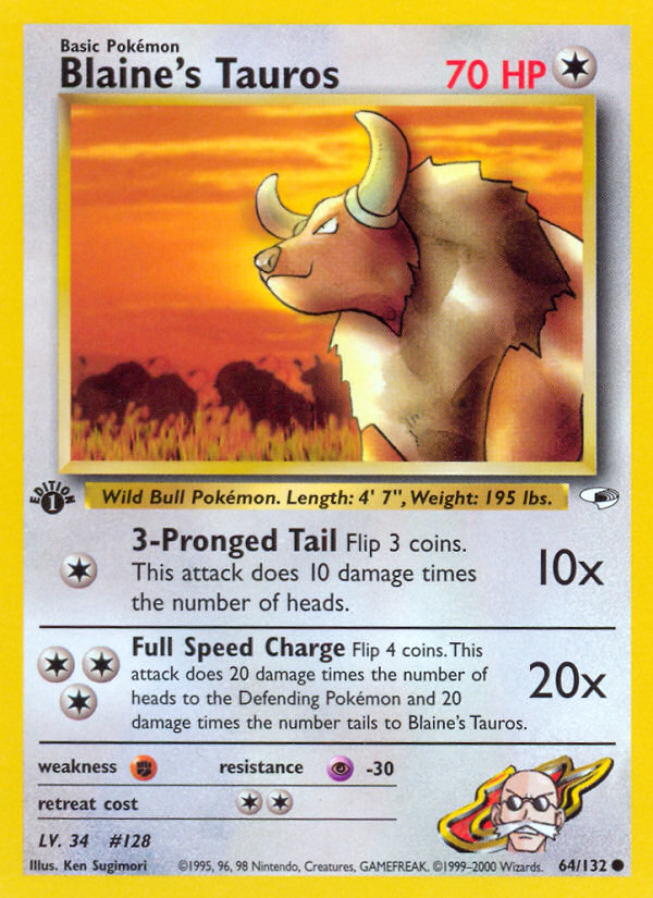 Blaine's Tauros (64/132) [Gym Heroes 1st Edition] | L.A. Mood Comics and Games