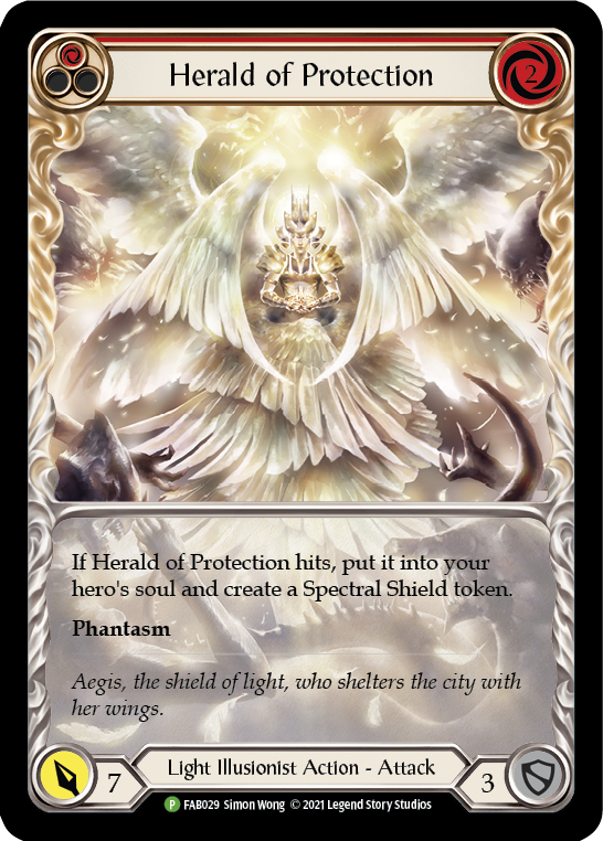 Herald of Protection (Red Extended Art) [FAB029] (Promo)  Rainbow Foil | L.A. Mood Comics and Games