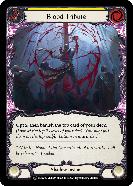 Blood Tribute (Yellow) [U-MON216-RF] (Monarch Unlimited)  Unlimited Rainbow Foil | L.A. Mood Comics and Games