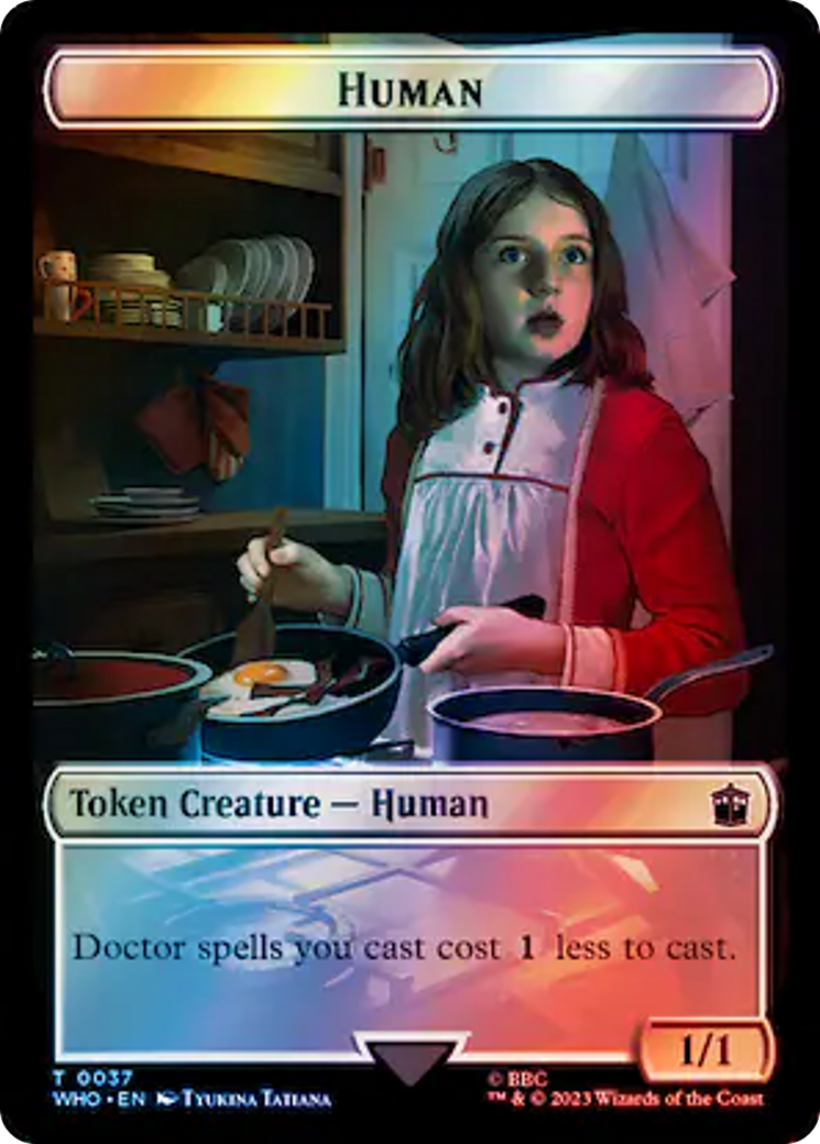 Human (0037) // Dinosaur Double-Sided Token (Surge Foil) [Doctor Who Tokens] | L.A. Mood Comics and Games