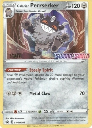 Galarian Perrserker (SWSH008) (Staff Prerelease Promo) [Sword & Shield: Black Star Promos] | L.A. Mood Comics and Games