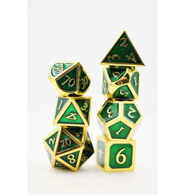 Metal RPG Dice Set: Gold w/ Emerald | L.A. Mood Comics and Games