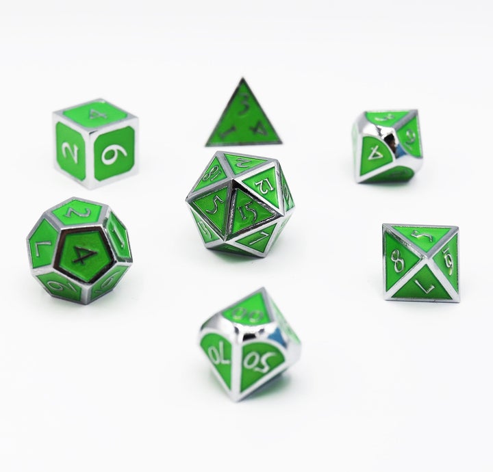 SILVER WITH JADE RPG DICE SET | L.A. Mood Comics and Games