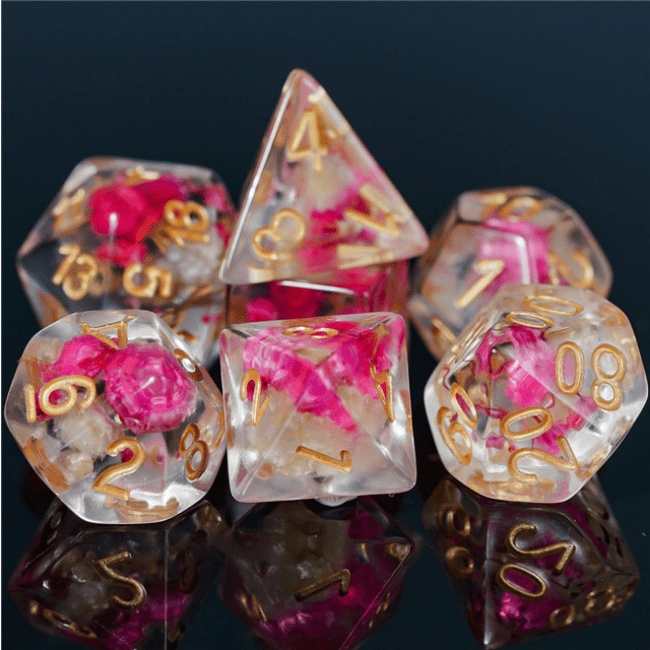 Pink & White Flower 7pc Dice Set | L.A. Mood Comics and Games