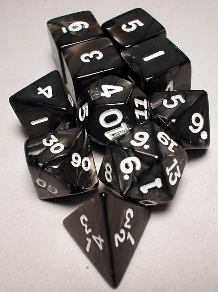 Pearlized 10pc Cube Charcoal/White Dice | L.A. Mood Comics and Games