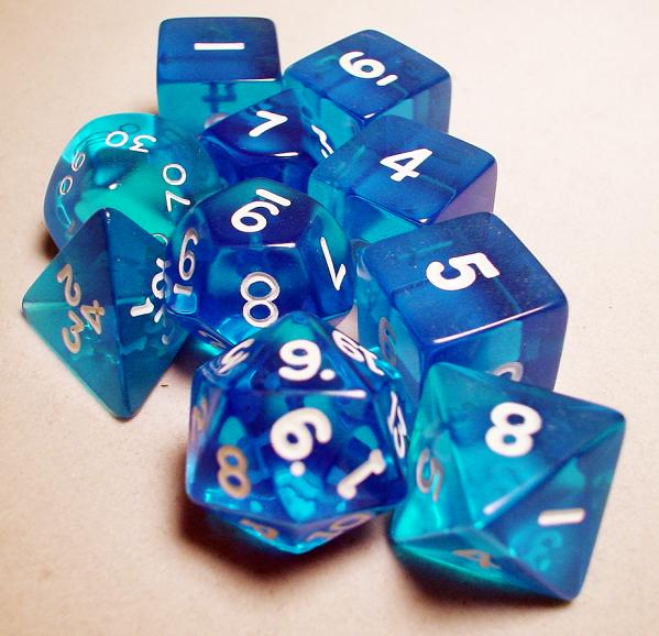 Transparent 10pc Cube Blue/White Dice | L.A. Mood Comics and Games