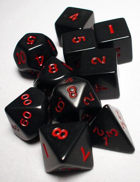 Opaque 10pc Cube Black/Red Dice | L.A. Mood Comics and Games