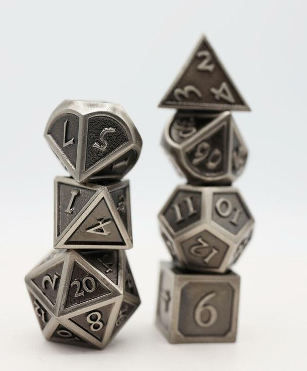 Metal RPG Dice Set: Embossed Antique Silver | L.A. Mood Comics and Games